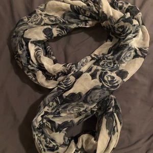 Black and White Rose Infinity Scarf